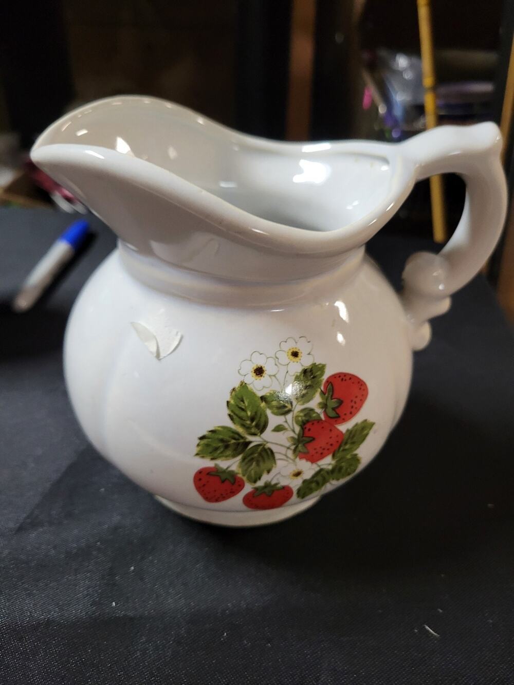 McCOY Pottery Ceramic 6" Pitcher White Strawberry Country Pattern Kitchen Decor